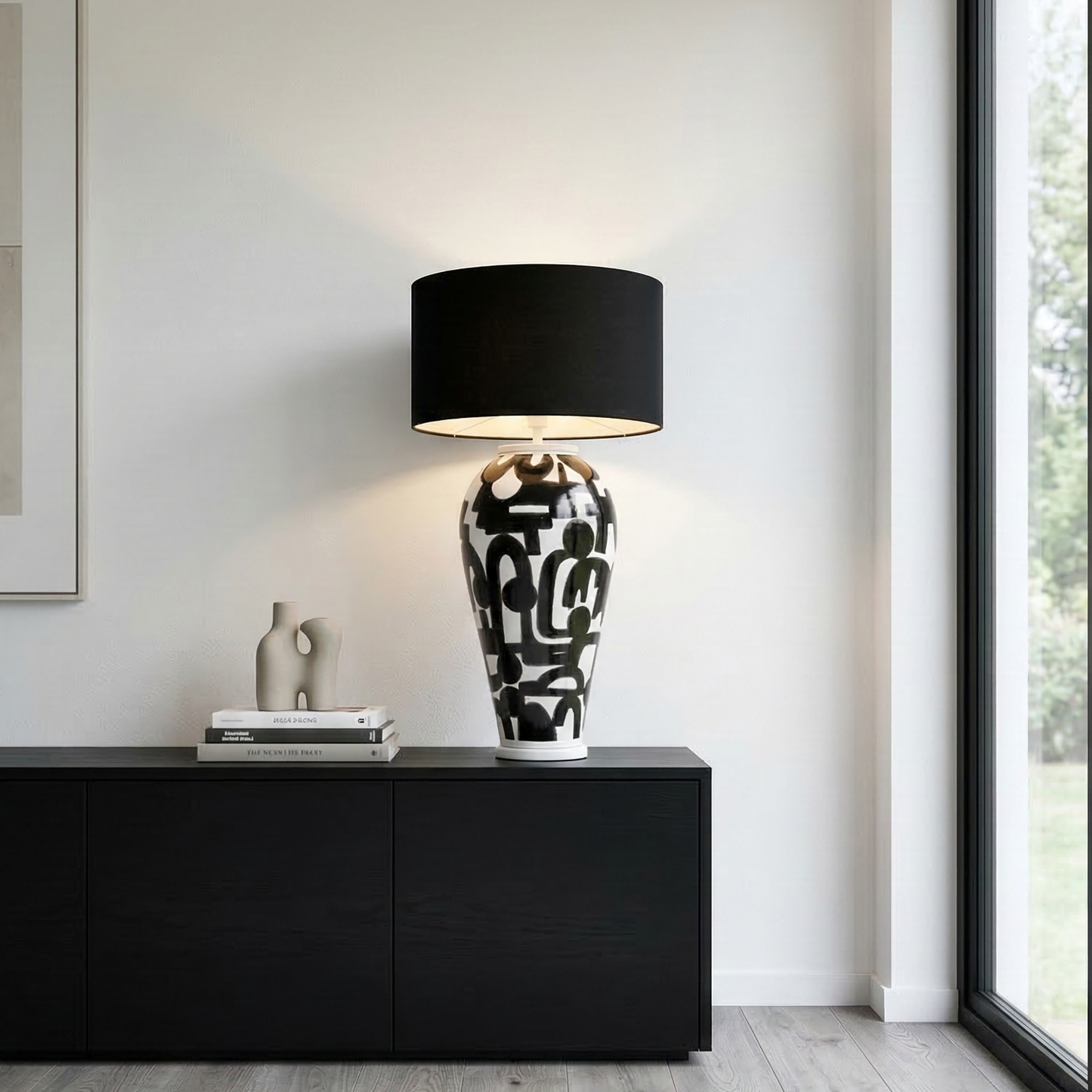 Cali El Yapımı Seramik Abajur Siyah