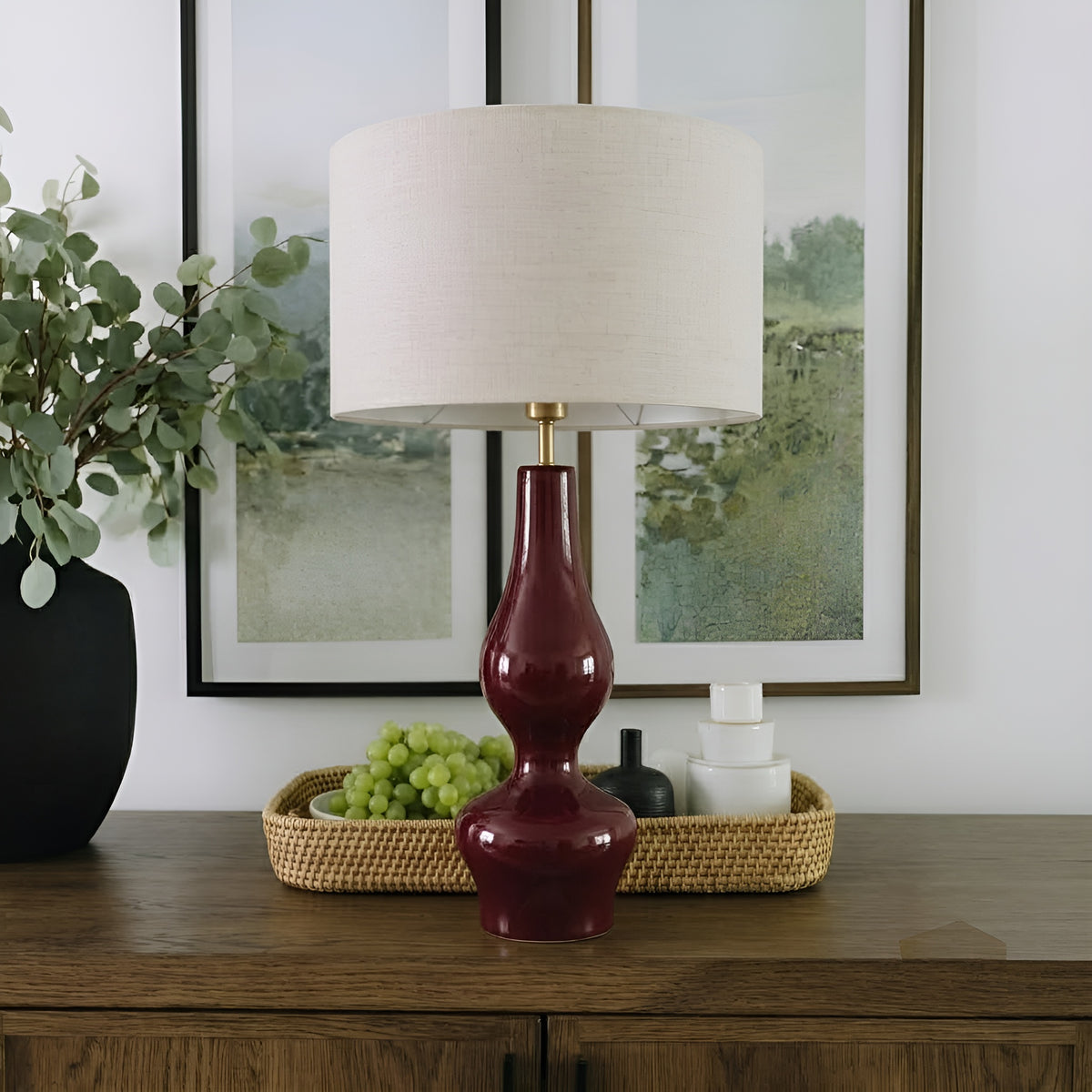 Porto Lamp Ahşap Abajur Bordo