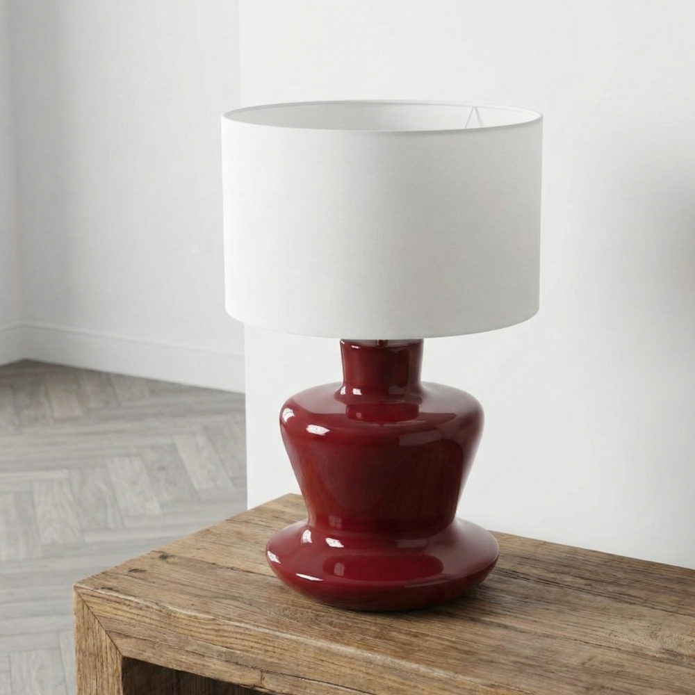 Aura Ahşap Abajur Bordo