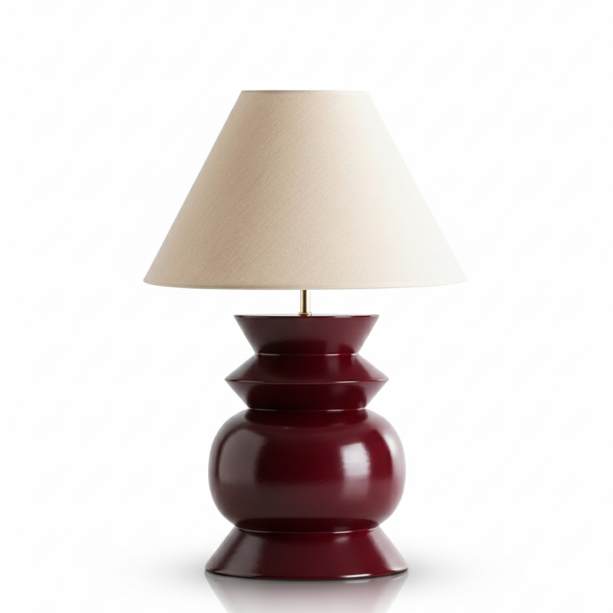 Chunky Ahşap Abajur Bordo
