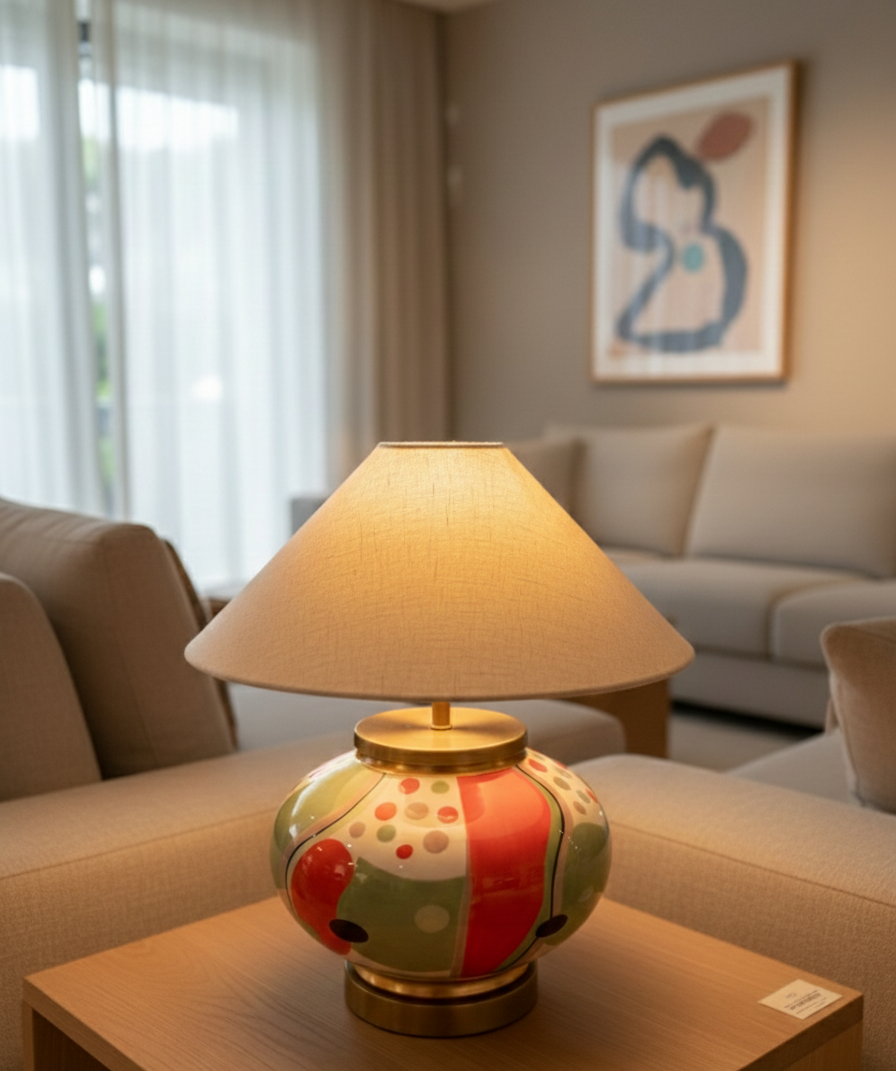 Coral El Yapımı Seramik Abajur Yeşil