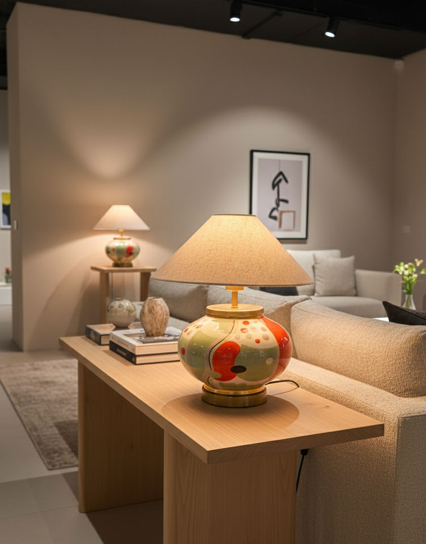 Coral El Yapımı Seramik Abajur Yeşil