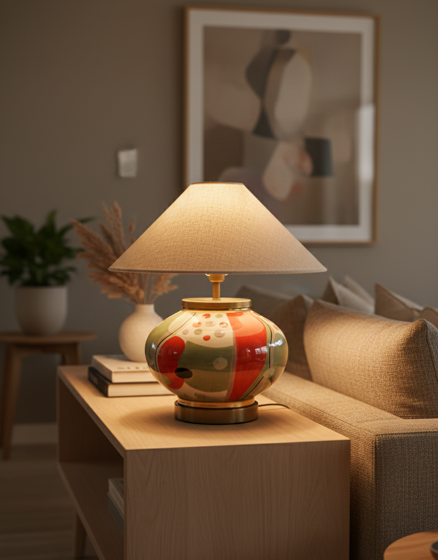 Coral El Yapımı Seramik Abajur Yeşil