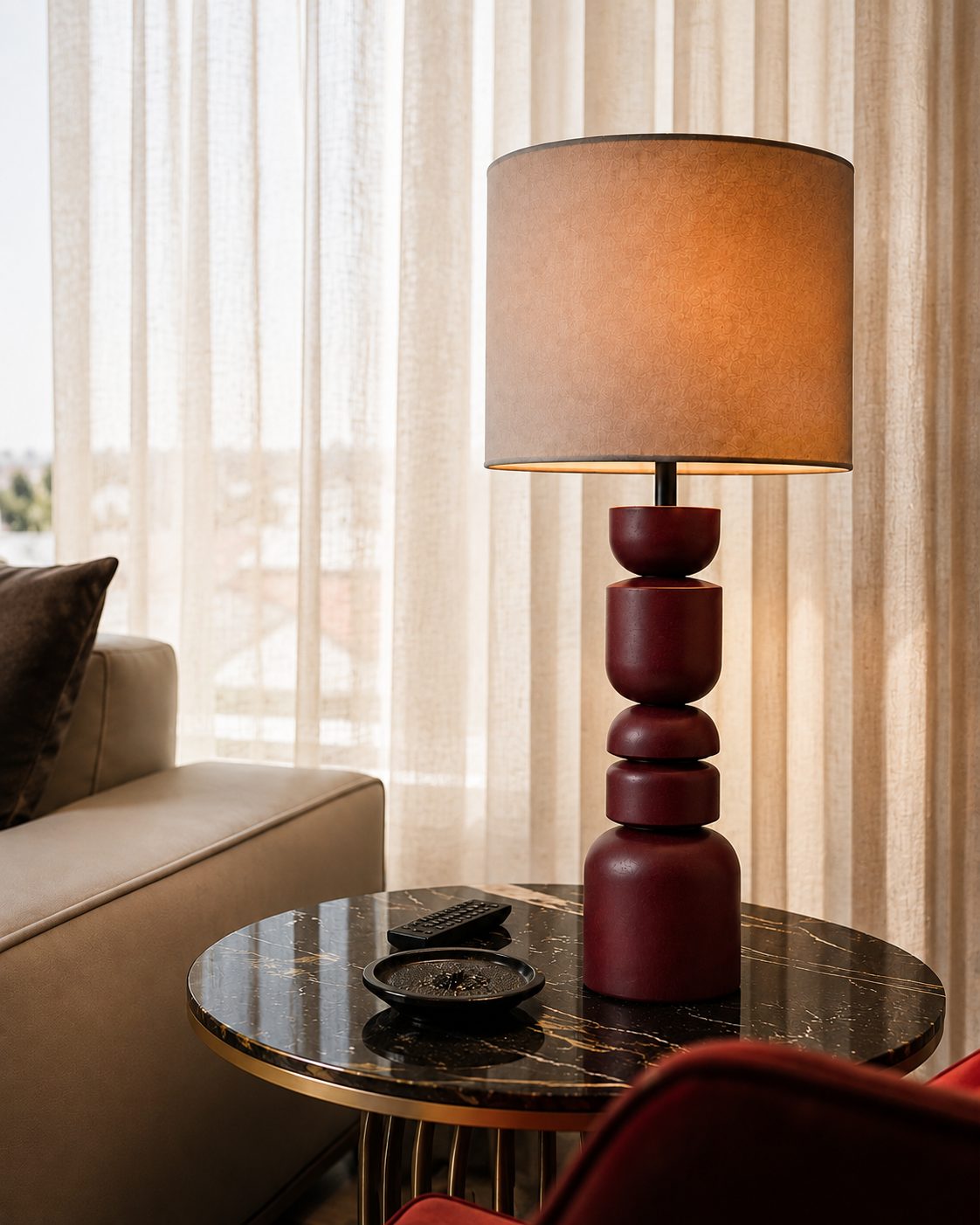 Mayfair Bordo Ahşap Abajur