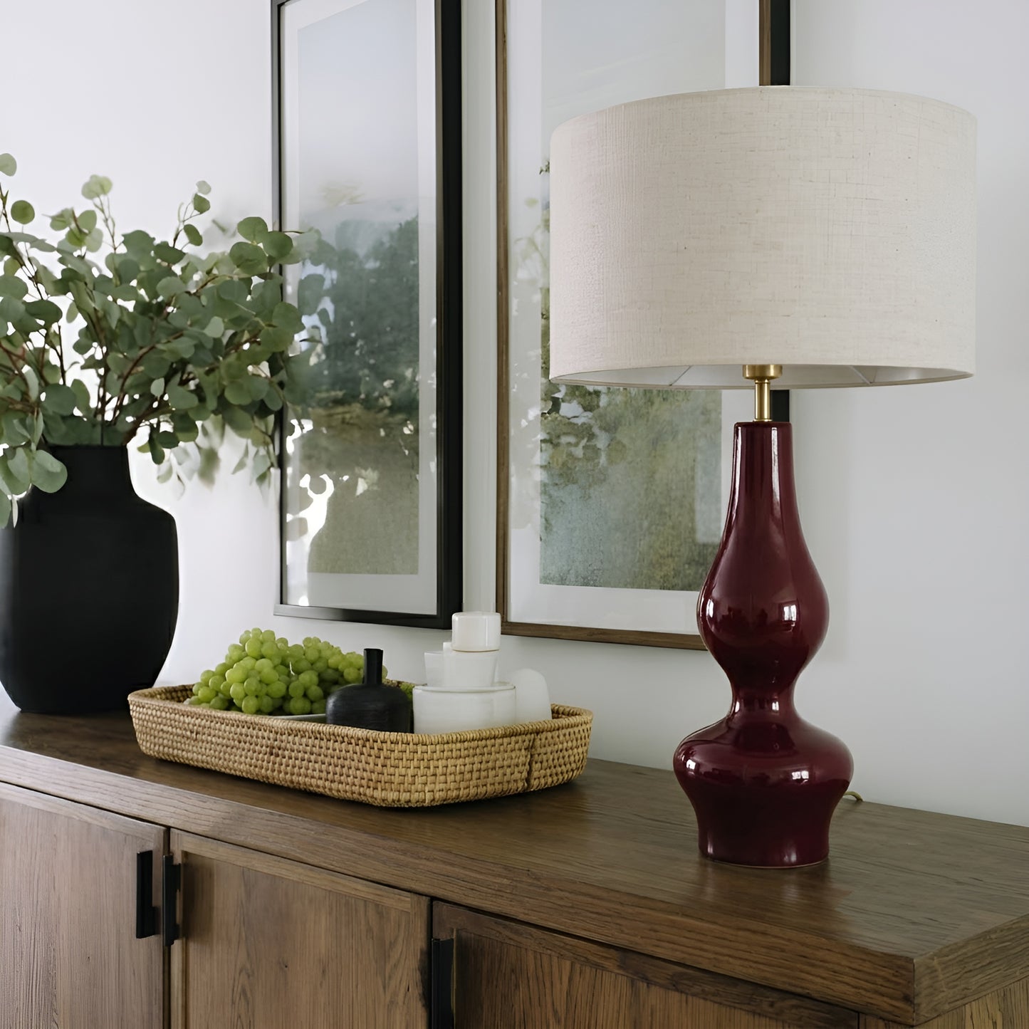 Porto Lamp Ahşap Abajur Bordo