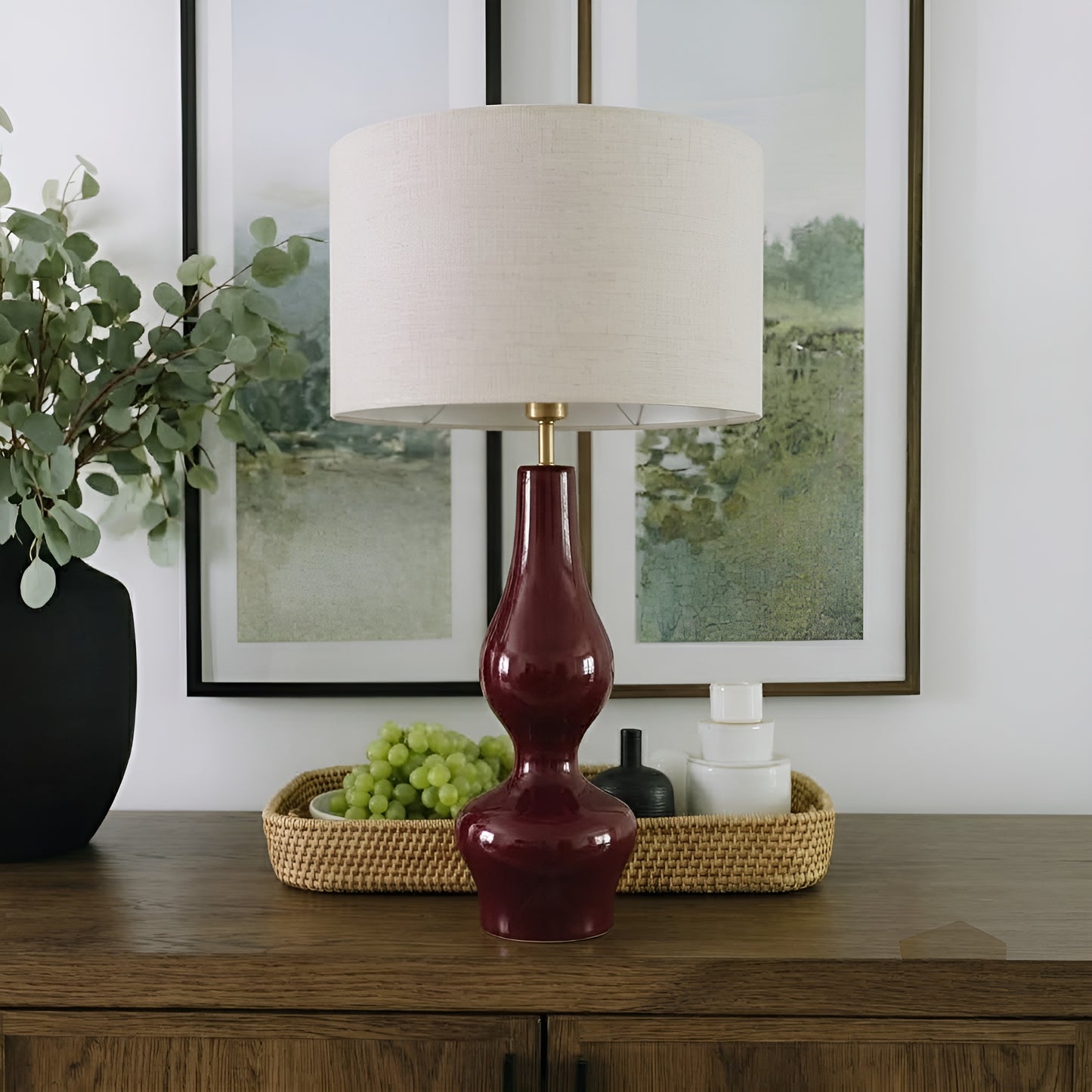 Porto Lamp Ahşap Abajur Bordo